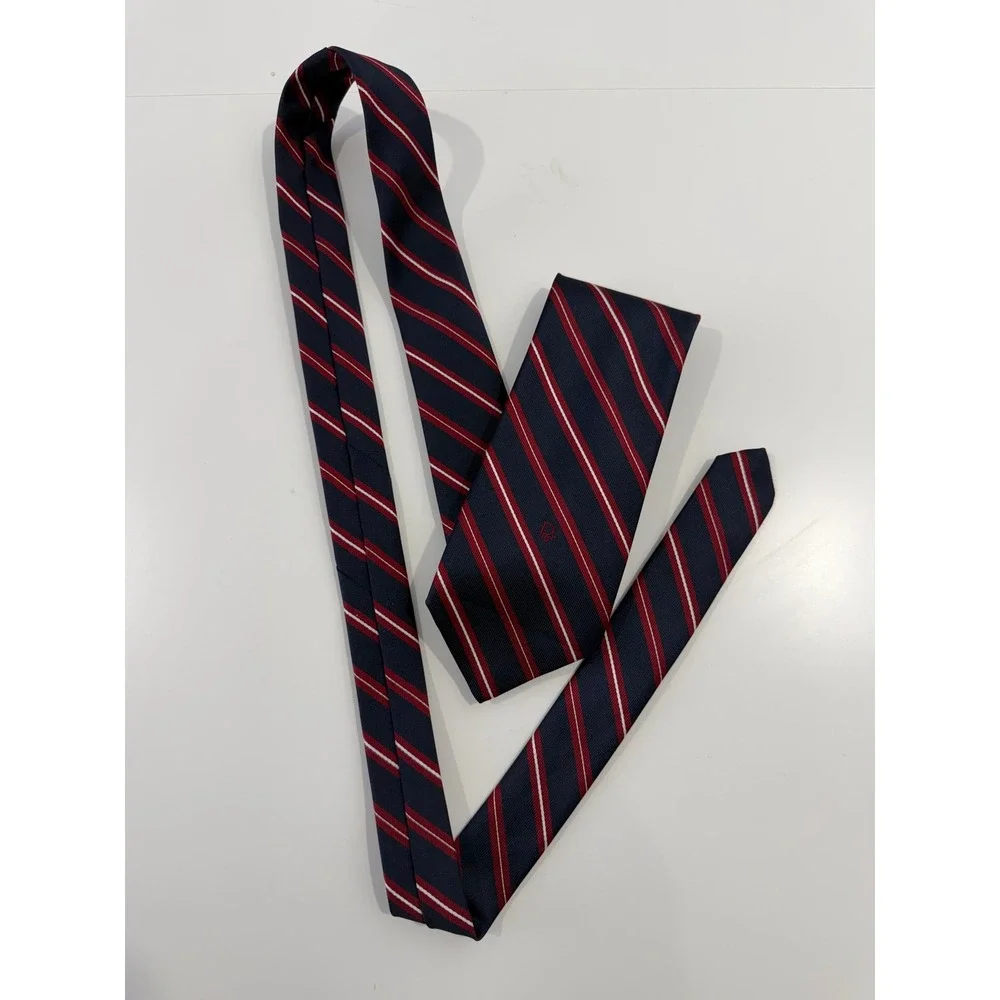 Christian Dior Tie Navy Blue Red White Striped Logo Mens